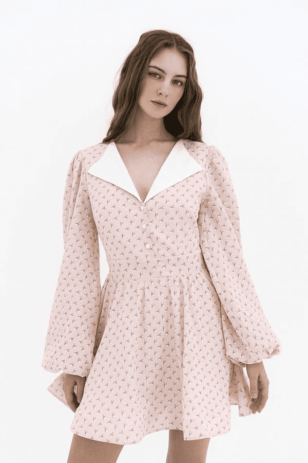 Сукня з білим комірцем пудрова в квітку МБПЛ 14.08 № 1