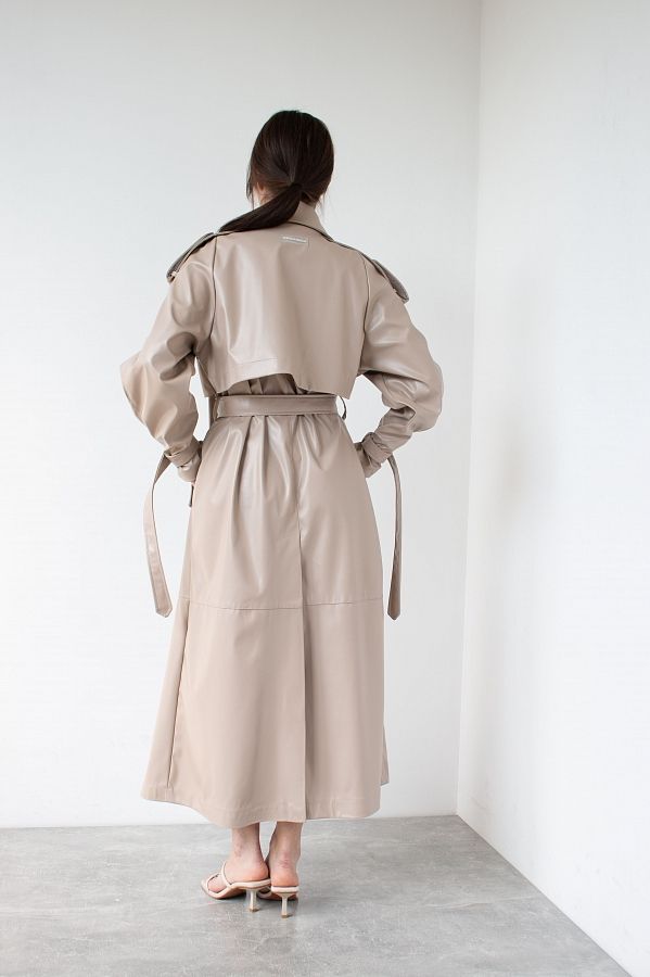 Тренч з екошкіри на тканинній основі з патами кавовий С0121/1 #RU# Тренч из экокожи на тканевой основе с патами кофейный С0121/1 № 5