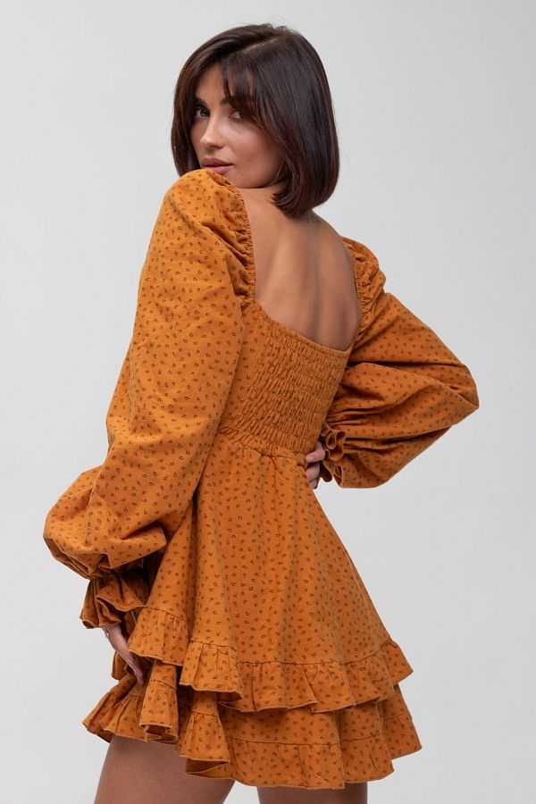 Сукня з подвійною спідницею гірчична  № 4