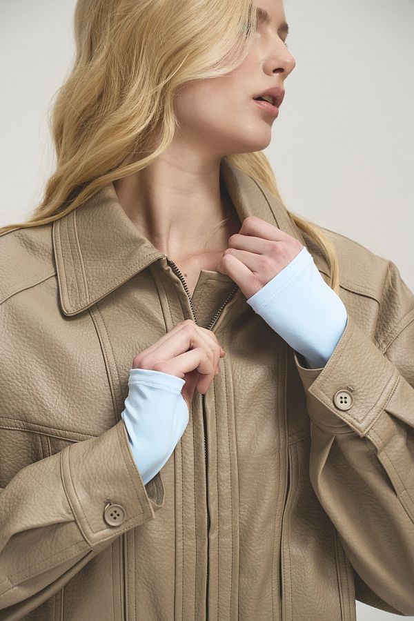 Куртка oversize шкіряна бежева URBAN-01 #RU# Куртка oversize кожаная бежевая URBAN-01 № 2