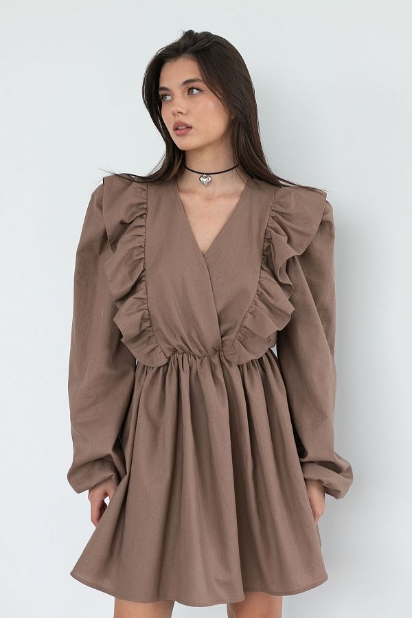 Сукня льон з воланами коричневий VL3032/2 № 3
