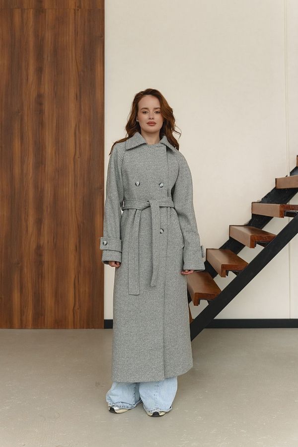 Пальто максі на ґудзиках світло-сіре діагональ PLMX/2 #RU# Пальто макси на пуговицах светло-серое диагональ PLMX/2 № 3