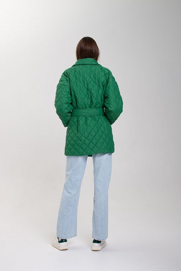 Куртка стьобана на кнопці з поясом зелена МБКТ001/3 #RU# Куртка стеганая на кнопке с поясом зеленая МБКТ001/3 № 4