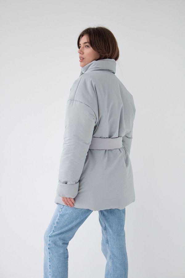 Куртка з поясом на застібці сіра К0422/3 #RU# Куртка с поясом на застежке серая К0422/3 № 4