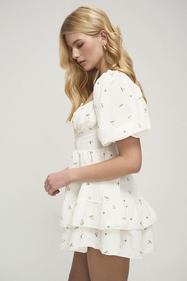 Сукня міні короткий рукав молочна в жовті квіти ССКР/2 № 3
