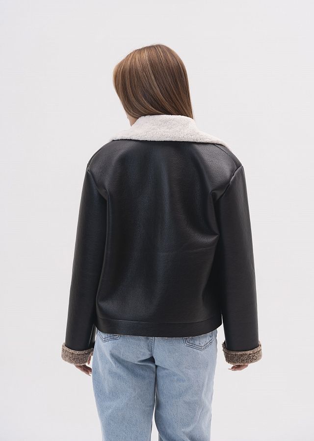 Дублянка коротка на гудзиках чорна з коричневим DKG/01 № 3