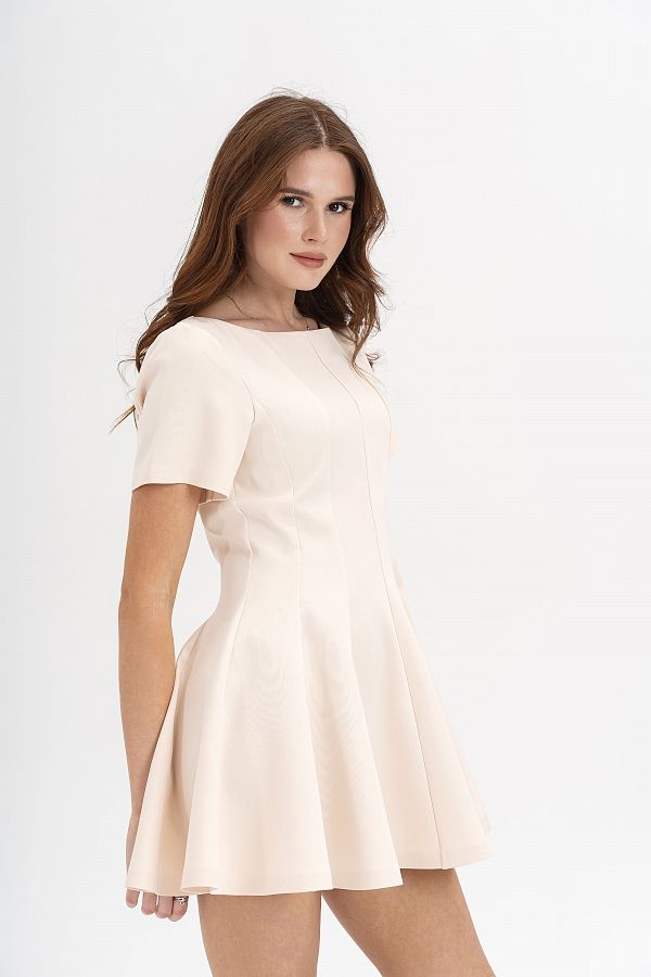 Сукня міні з коротким рукавом бежева С918/3 № 1