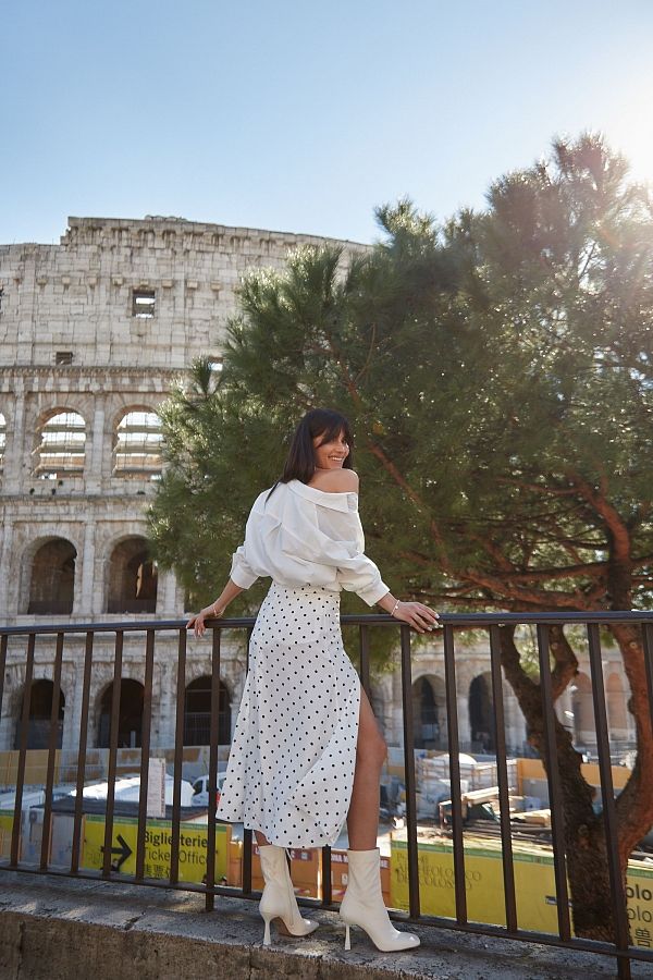 Спідниця міді з роспіркою біла в великий горох СП001/6 #RU# Юбка миди с роспоркой белая в большой горох СП001/6 № 2