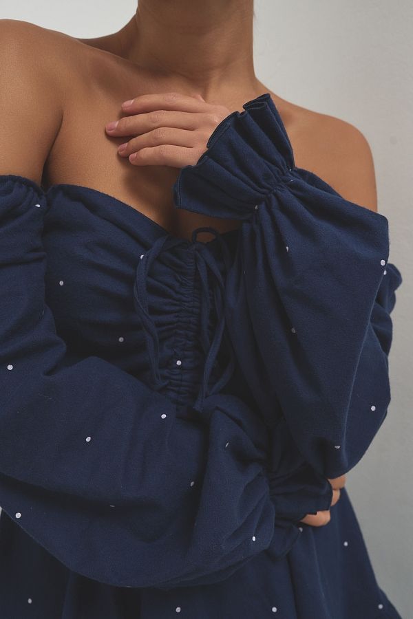 Сукня з подвійною спідницею темно-синя в горошок D0923/15 № 4