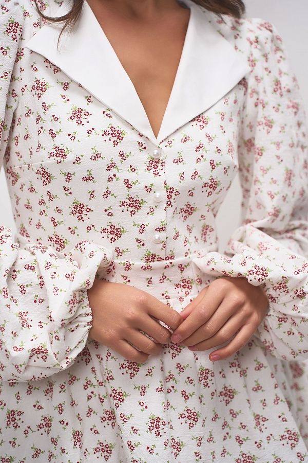 Сукня з білим комірцем біла в квіти МБПЛ 14.08 № 3