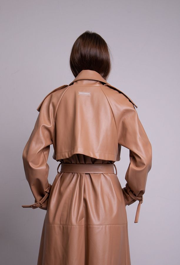 Тренч з екошкіри на замші карамельний С0321/6 #RU# Тренч из экокожи  на замше карамельный С0321/6 № 4