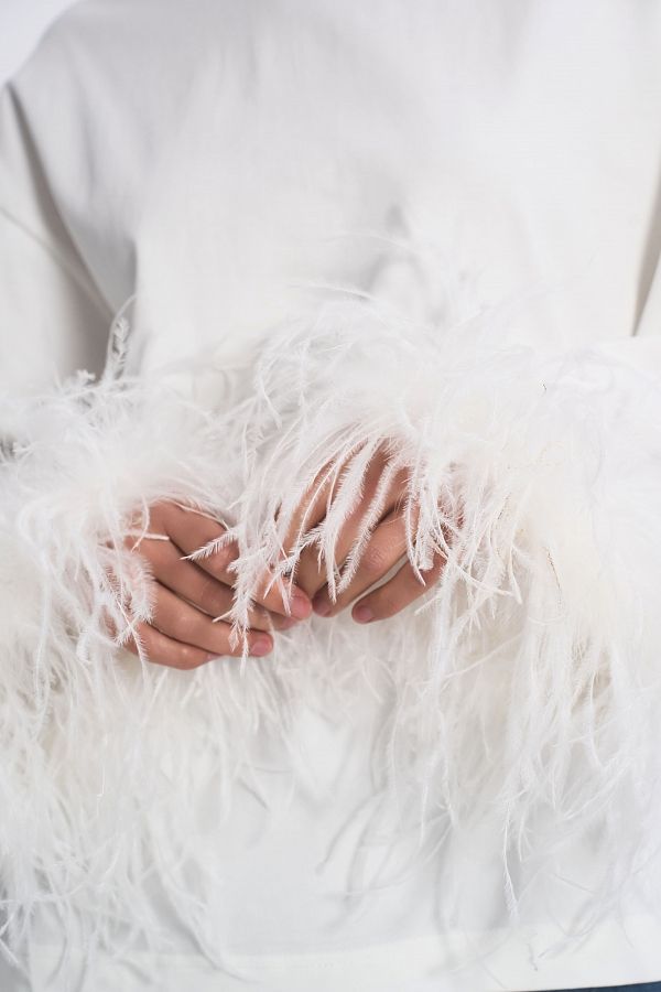 Лонгслів з пір'їнками молочний LSML/01 #RU# Лонгслив с перьями молочный LSML/01 № 3