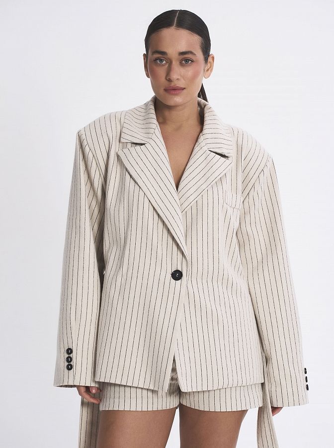 Костюм у смужку піджак та шорти молочний SU26/1 #RU# Костюм в полоску пиджак и шорты молочный SU26/1 № 7