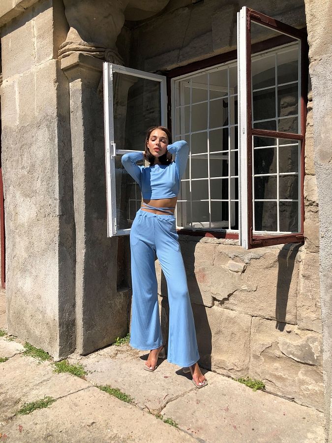 Костюм топ з брюками палаццо блакитний Н0921/2 #RU# Костюм топ з брюками палаццо голубой Н0921/2 № 1