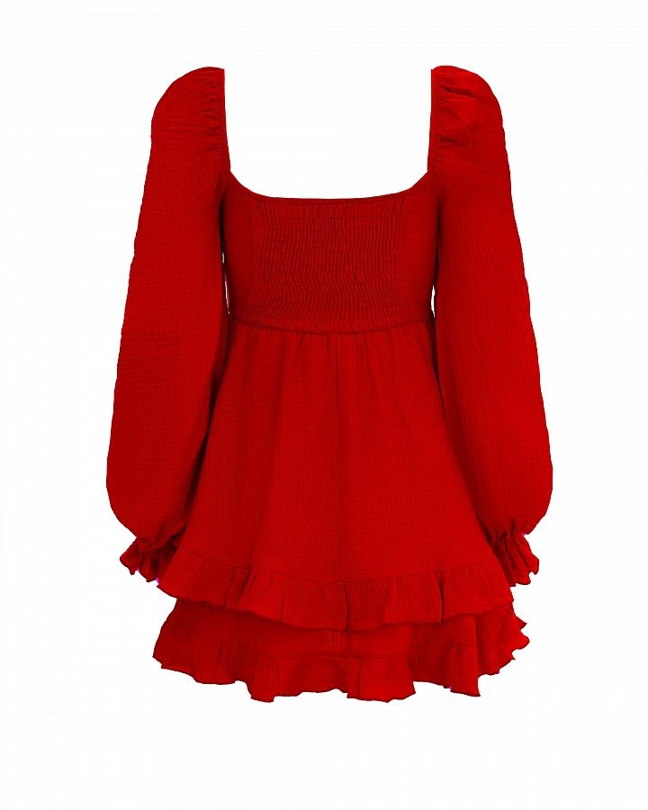 Сукня міні муслінова з рюшами червона  № 5