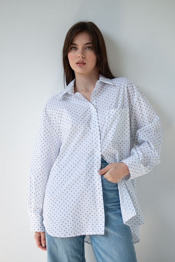 Сорочка котонова класична біла в чорні квіти МБСЧ001/5 #RU# Рубашка котоновая классическая белая в черных цветах. МБСЧ001/5 № 2