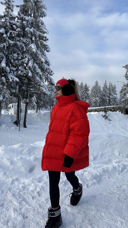 Пуховик зимовий подовжений червоний
