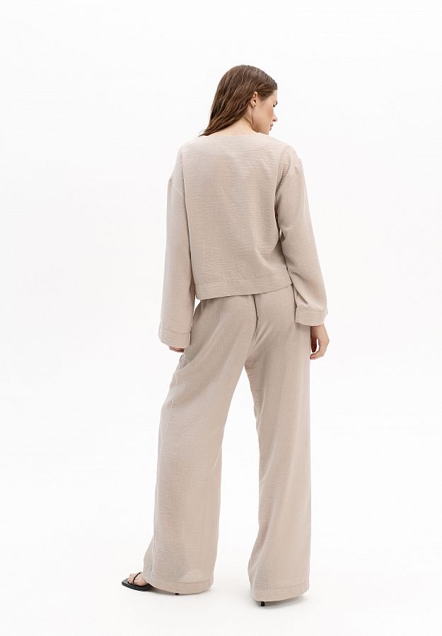 Костюм лляний на зав'язках бежевий МБКТ/01 #RU# Костюм льняной на завязках бежевый МБКТ/01 № 4