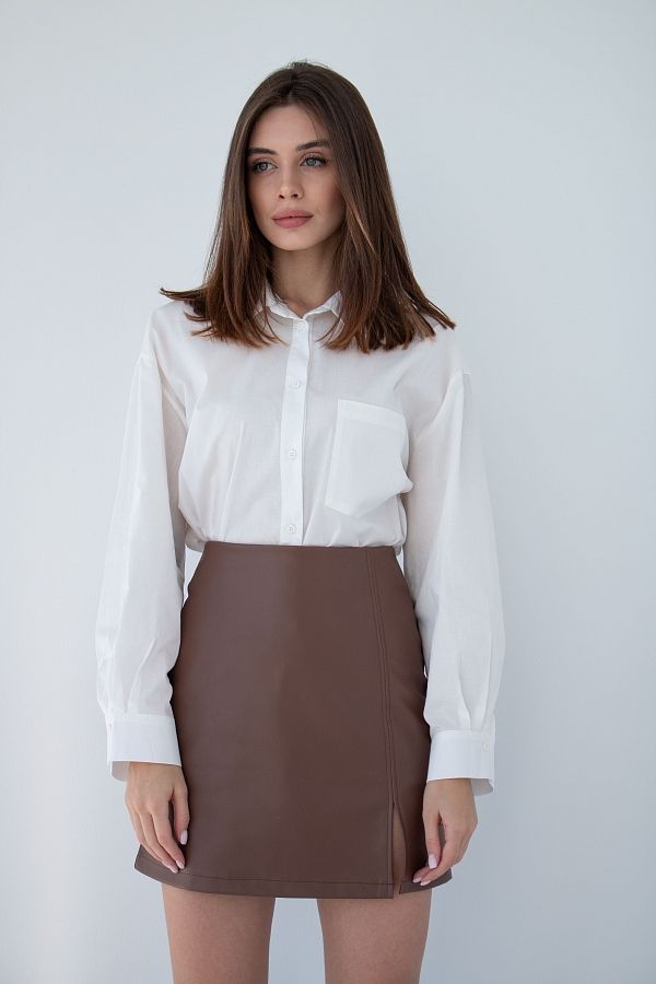 Спідниця міні з екошкіри шоколадна В0222/3 #RU# Юбка мини из экокожи шоколадная В0222/3 № 1