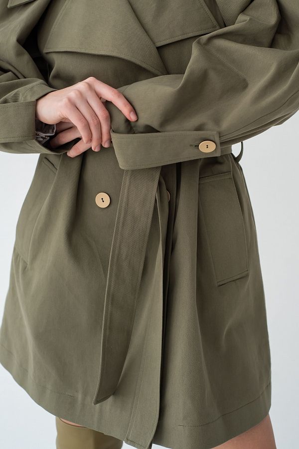 Тренч котоновий короткий хакі С0122/1 #RU# Тренч котоновый короткий хаки (нет в наличии) С0122/1 № 4