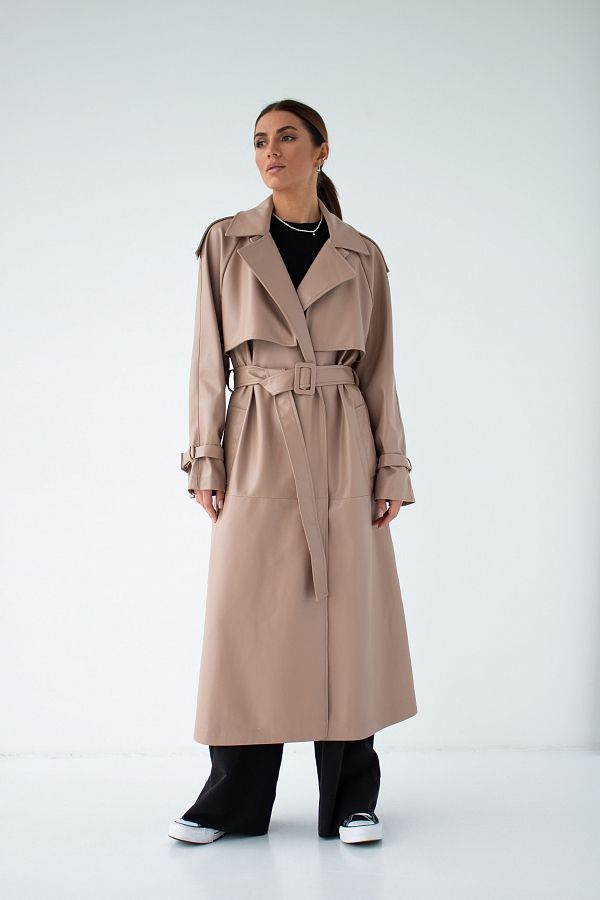 Тренч з екошкіри на замші темно-бежевий С0321/3 #RU# Тренч из экокожи темно-бежевый С0321/3 № 1