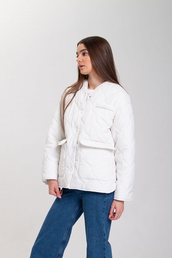 Куртка на кнопках з кишенями візерунок хвилька біла К0423/1 #RU# Куртка на кнопках с карманами узор волна белая К0423/1 № 2