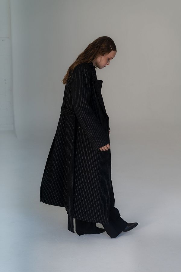Пальто в смужку чорне C2304/3 #RU# Пальто в черную полоску C2304/3 № 4