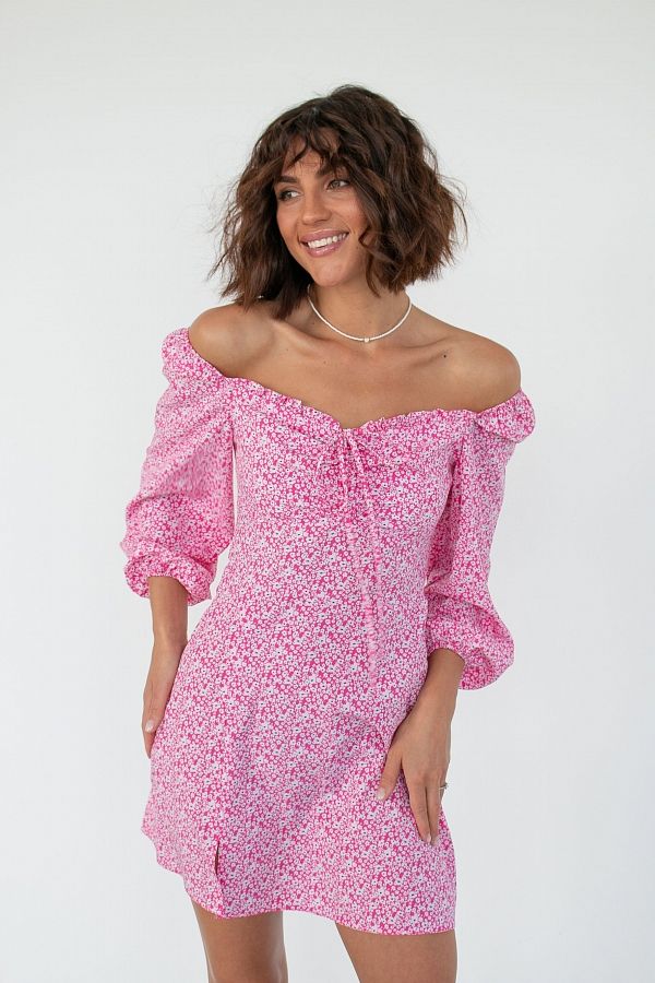 Сукня міні з роспіркою рожевий D0321/20 № 1