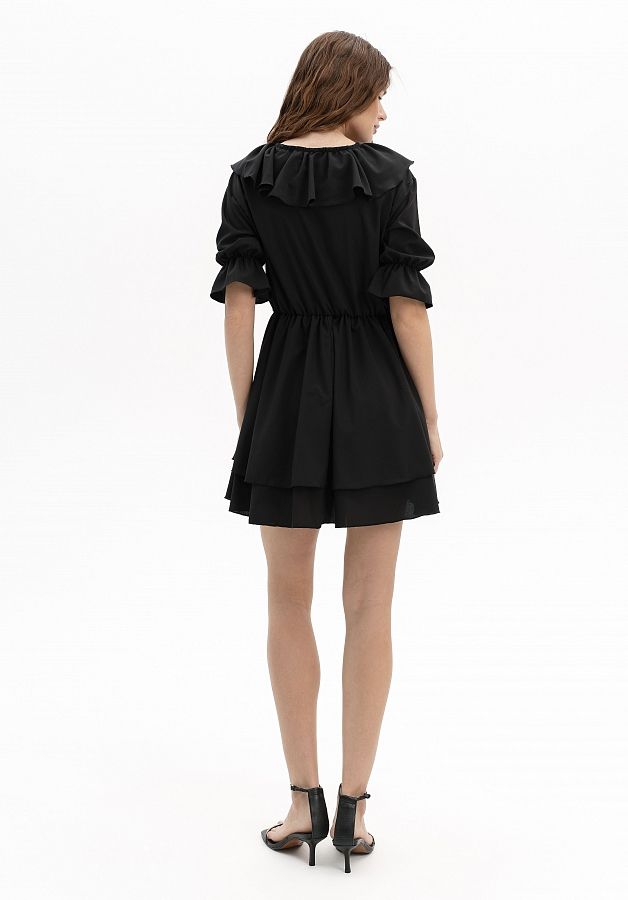 Сукня міні з воланами короткий рукав чорна МБПЛ 10.06 № 3