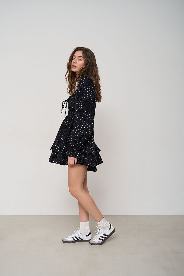 Сукня з подвійною спідницею чорне в білі серця  № 2