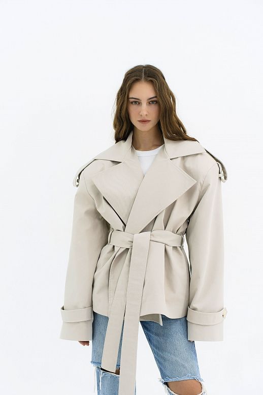 Тренч вкорочений котоновий світло-сірий