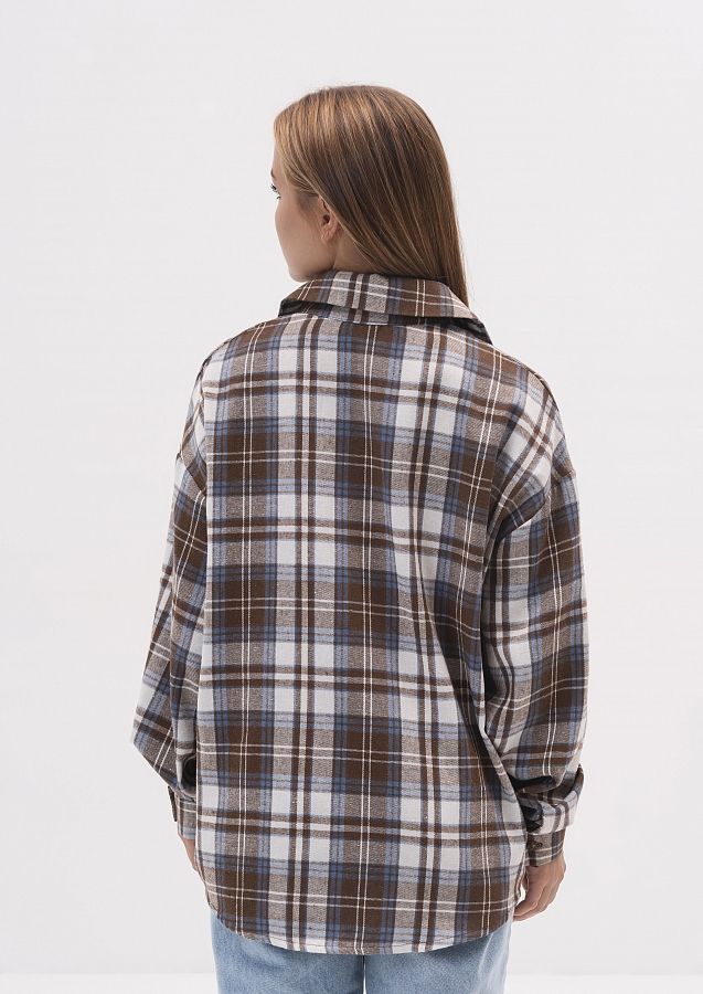 Сорочка oversize в клітинку коричнева/молочна P1409/3 #RU# Рубашка oversize в клетку коричневая/молочная P1409/3 № 3