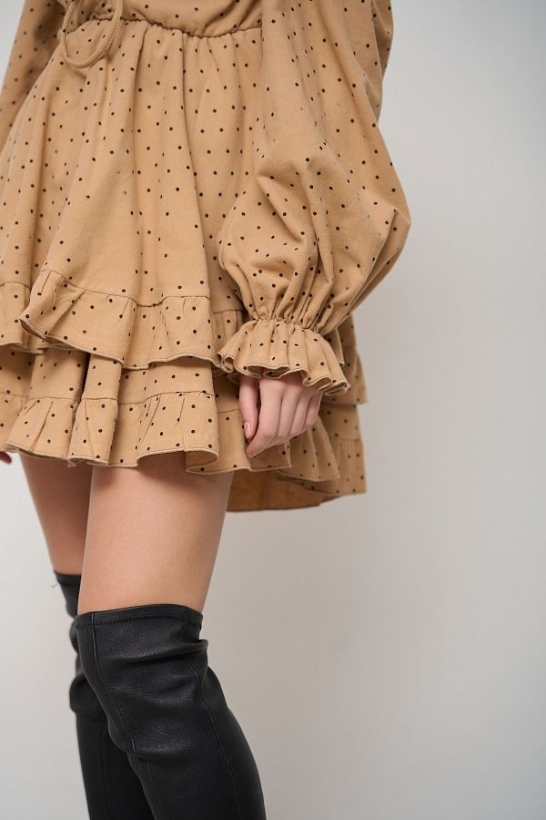 Сукня з подвійною спідницею темно-бежева в чорний горох  № 2