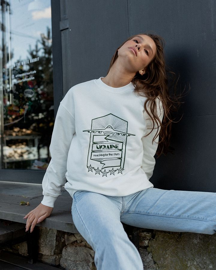 Світшот з вишивкою Ukraine білий з зеленою вишивкою MBKC001/1 #RU# Свитшоты MBKC001/1 № 3