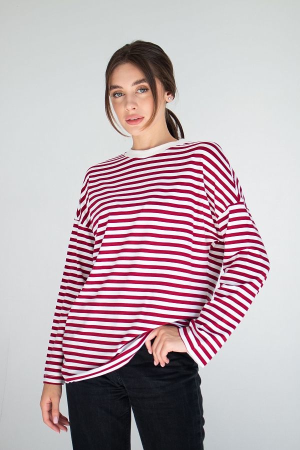Лонгслів у смужку бордовий MBKC004/3 #RU# Лонгслив в полоску бордовый MBKC004/3 № 5