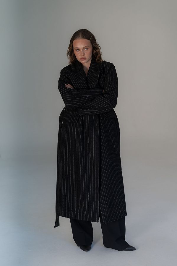 Пальто в смужку чорне C2304/3 #RU# Пальто в черную полоску C2304/3 № 3