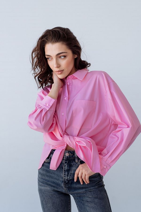Сорочка котонова класична рожева S0522 #RU# Рубашка котоновая классическая розовая S0522 № 4