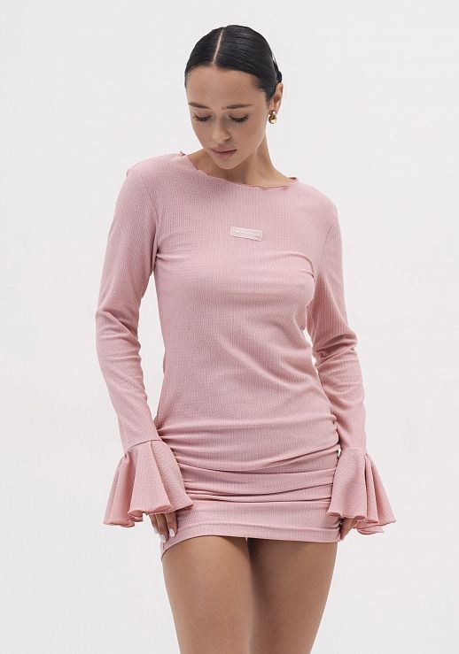 Сукня міні приталена жатка рожева - №2