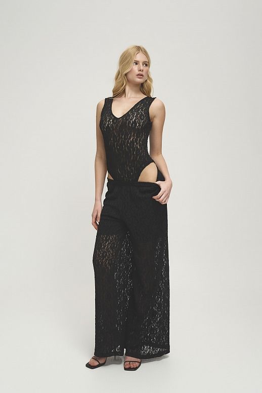 Штани мереживні палацо чорні