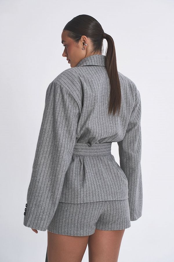 Костюм у смужку піджак та шорти сірий SU26/2 #RU# Костюм в полоску пиджак и шорты серый SU26/2 № 4