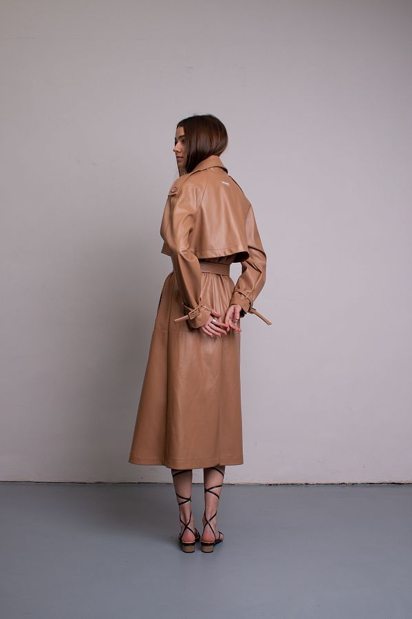 Тренч з екошкіри на замші карамельний С0321/6 #RU# Тренч из экокожи  на замше карамельный С0321/6 № 5