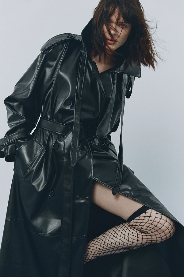 Тренч з екошкіри на тканинній основі з патами чорний С0121 #RU# Тренч из экокожи на тканевой основе с патами С0121 № 5