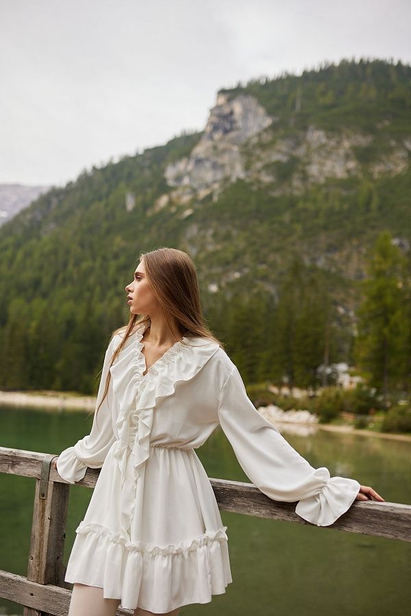 Сукня міні з воланами біла 13551 № 2