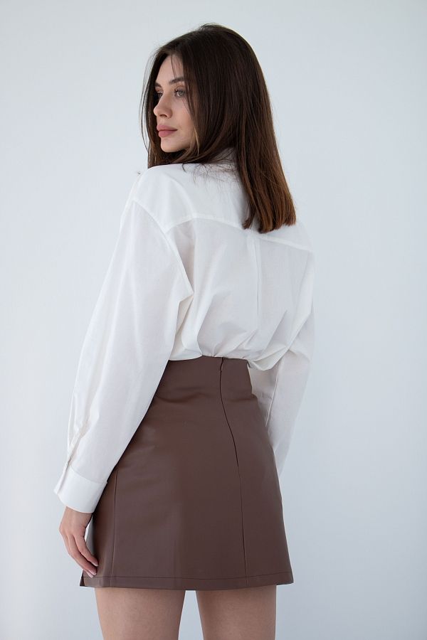 Спідниця міні з екошкіри шоколадна В0222/3 #RU# Юбка мини из экокожи шоколадная В0222/3 № 3