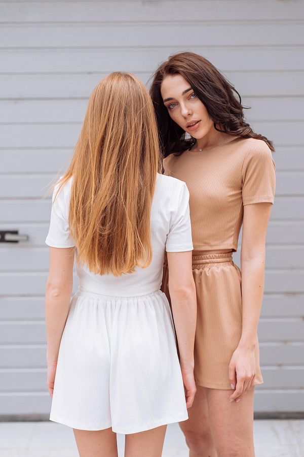 Костюм рубчик футболка с шортами бежевый Н1021 #RU# Костюм футболка с шортами бежевый. Н1021 № 6