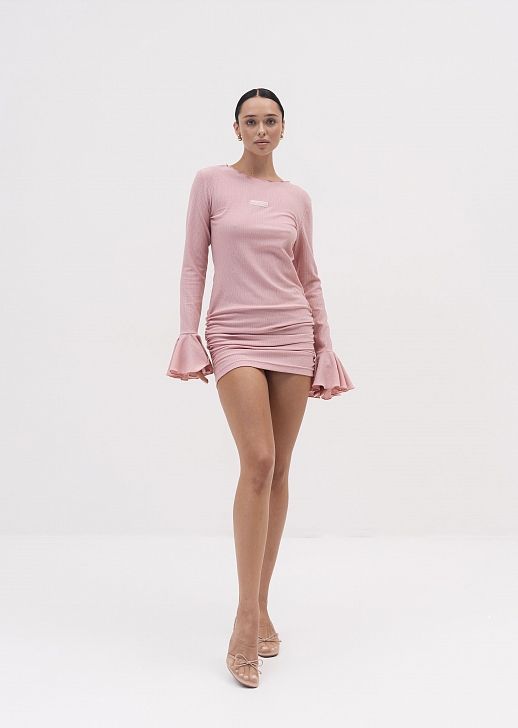 Сукня міні приталена жатка рожева