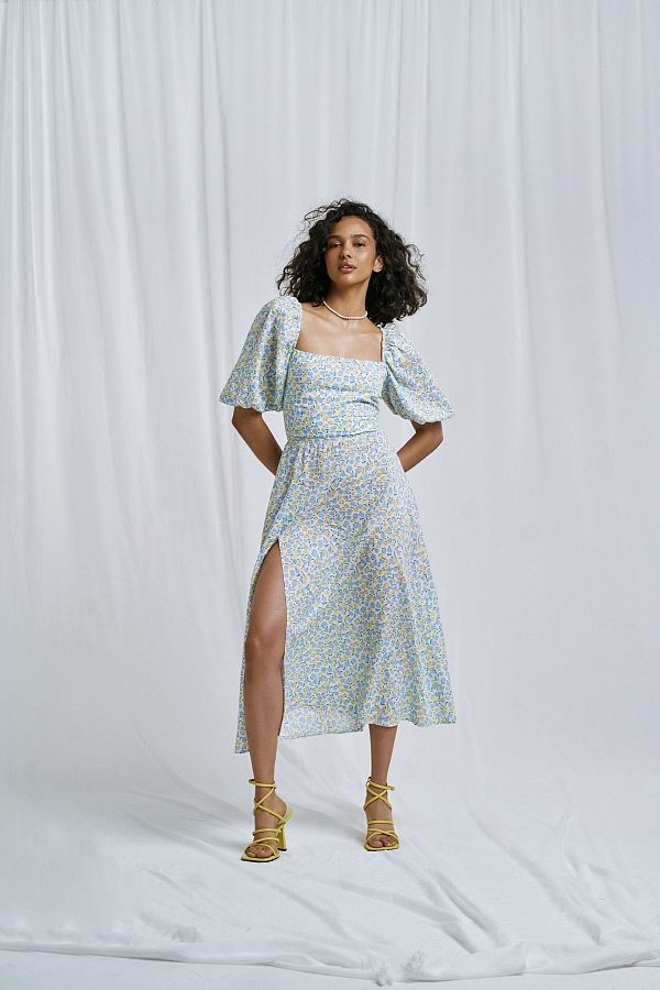 Сукня міді з рукавами ліхтариками блакитна D0623/1 № 1