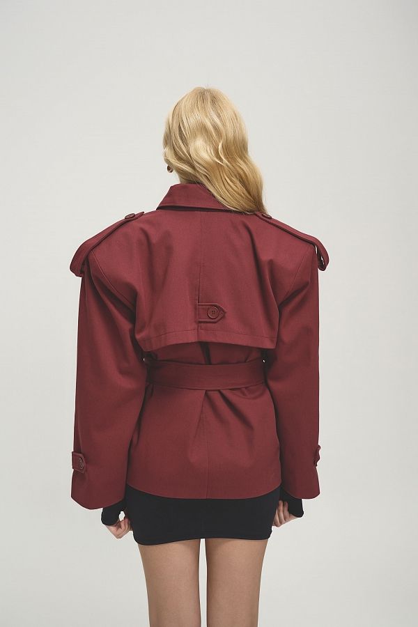 Тренч вкорочений котоновий бордовий PREM/04 #RU# Тренч укороченный котоновый бордовый PREM/04 № 6