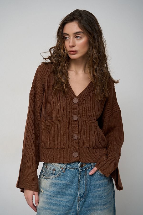 Кардиган з кишенями коричневий ТН220097 #RU# Кардиган с карманами коричневый ТН220097 № 1
