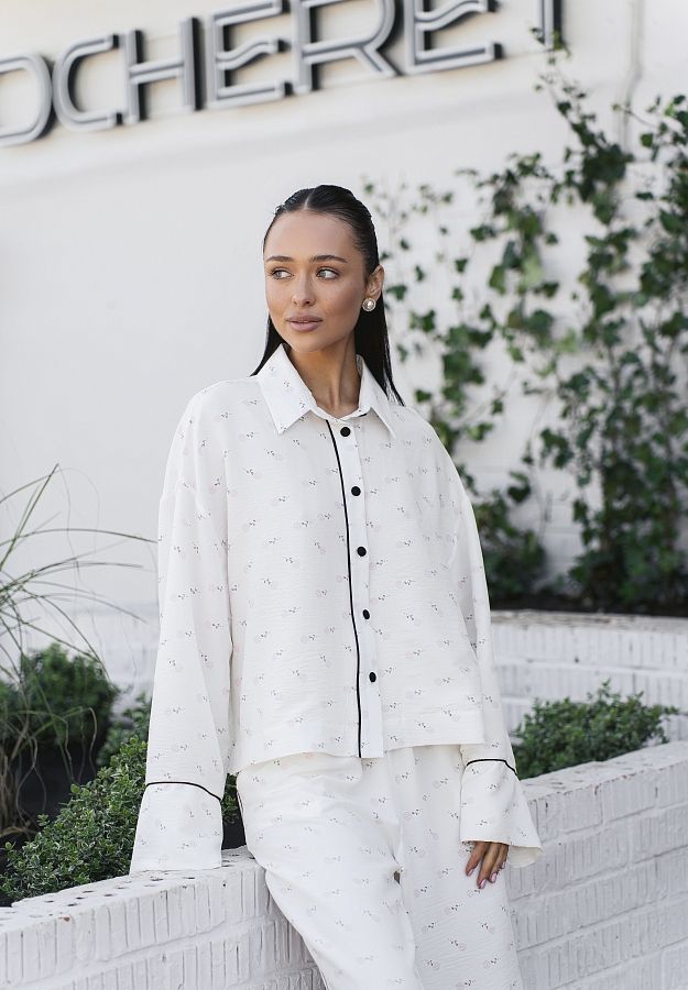 Костюм на гудзиках молочний в піони ЧТ10/5 #RU# Костюм на пуговицах молочный в пионы. ЧТ10/5 № 1